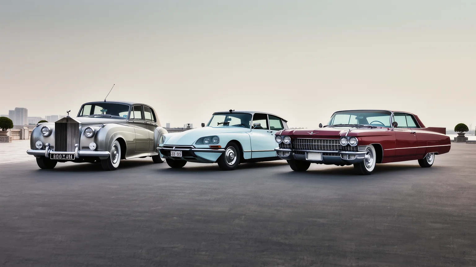 Drei klassische Automobile unterschiedlicher Herkunft nebeneinander