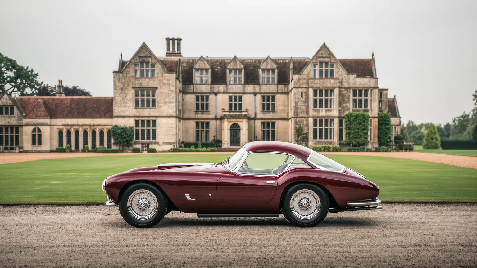 Eleganter roter Jaguar E-Type Roadster mit langer Motorhaube